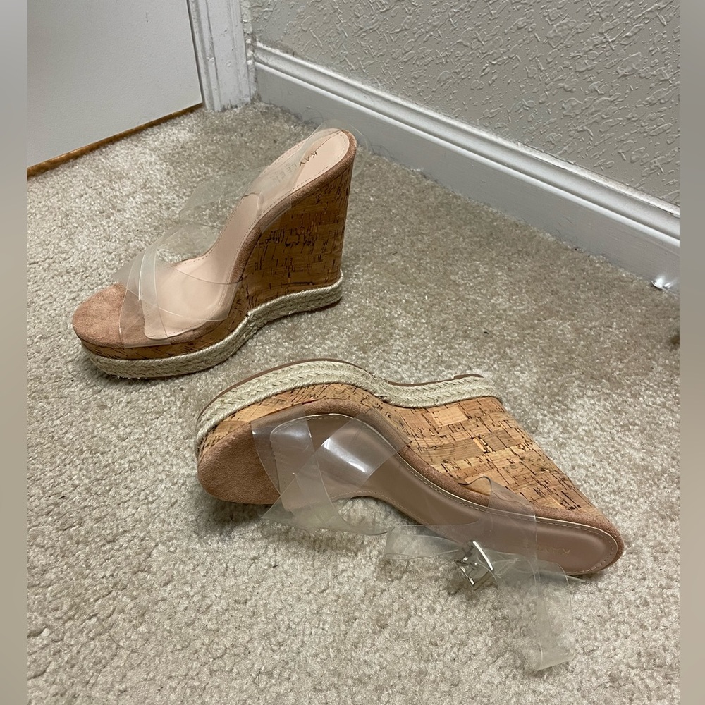 Brand new Nude top cork wedges with ankle strap